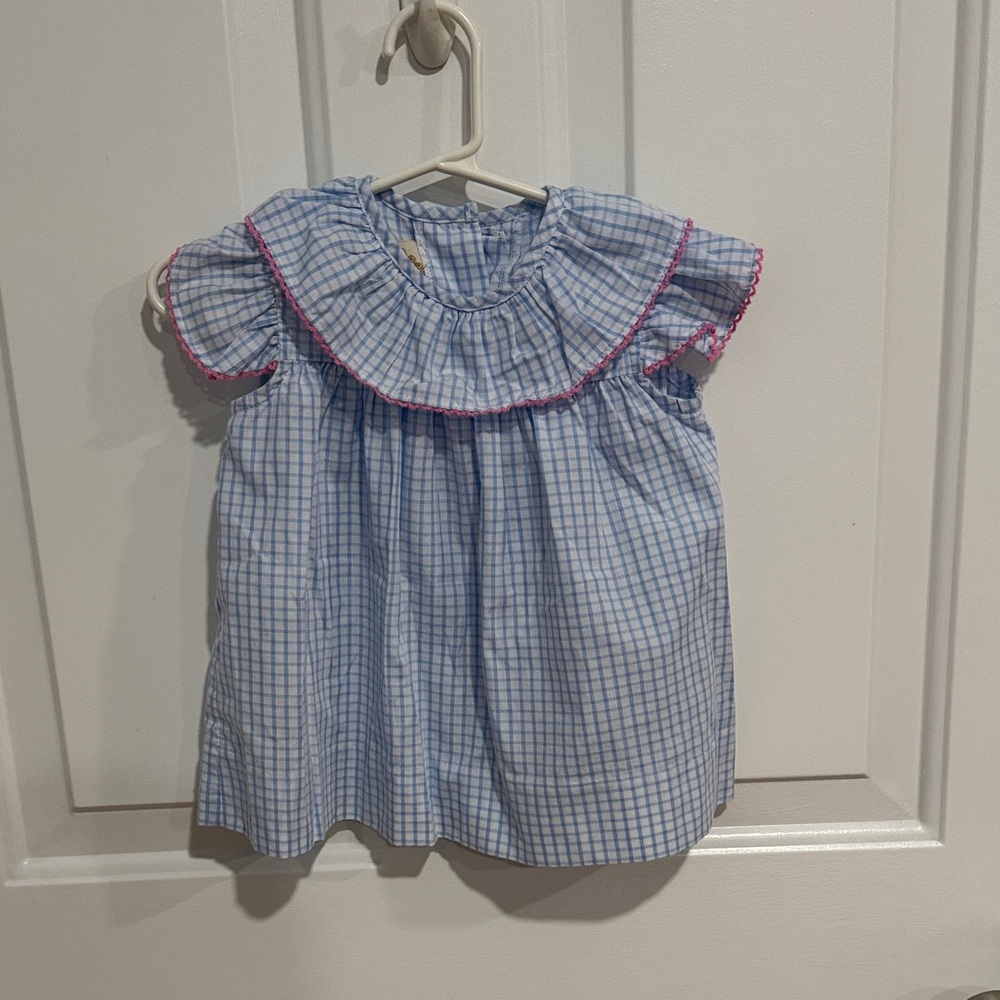 The Beaufort Bonnet Company Blue and Pink Checkered Blouse